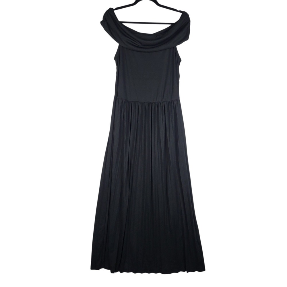 Zesica Off The Shoulder Pleated Dress Women's Large Black Maxi Sleeveless NWT